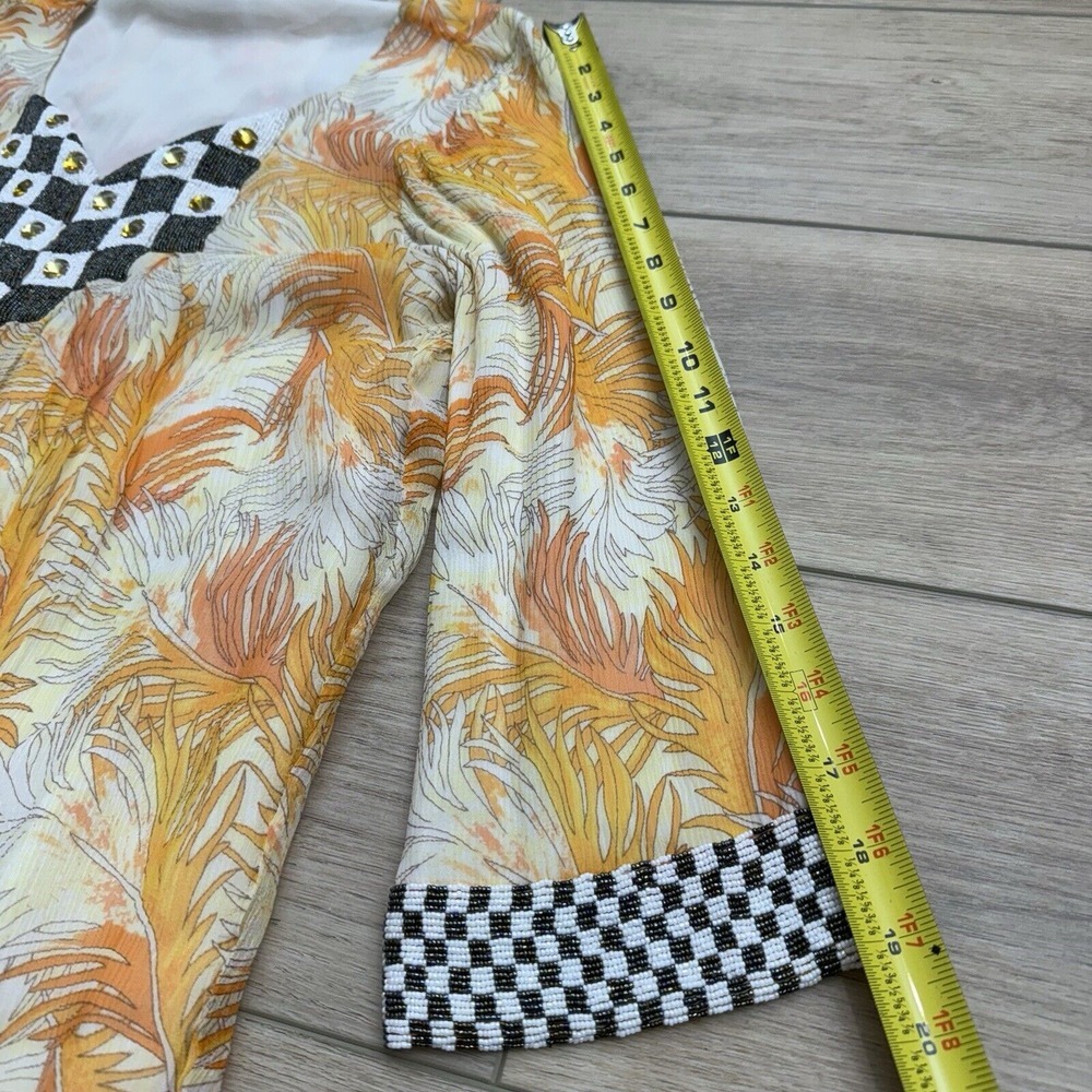 Calypso st‎ Barth Beaded Silk Split Neck Tunic Blouse Tropical Luxury Womens Med - Picture 15 of 16